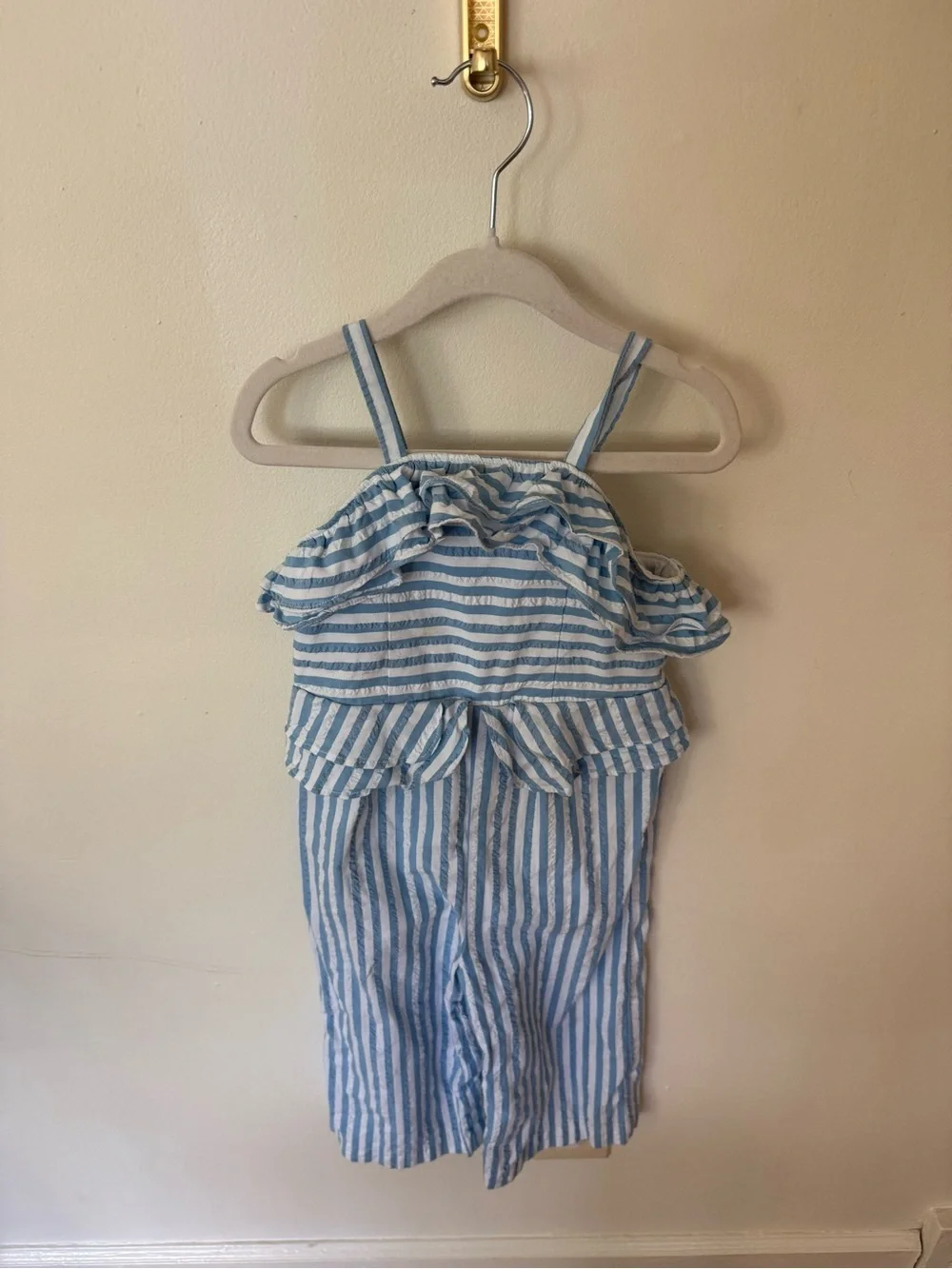 OshKosh B'gosh Blue and White Striped Ruffle Romper